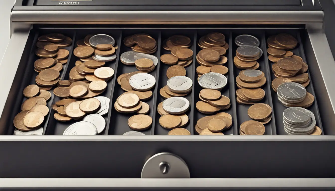 photo of a cash register drawer open but containing only coins