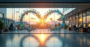 Desenho de fluxo de processo lean agile ligando fábrica e escritório