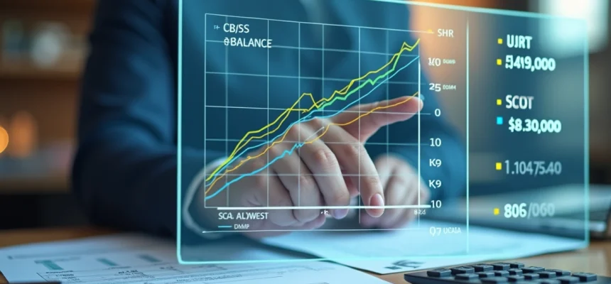 Gráfico com curvas de amortização, linhas mostrando saldo devedor e parcelas em diferentes sistemas financeiros